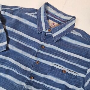 The Territory Ahead Mens Large Blue Striped 100% Linen Short Sleeve Button Shirt